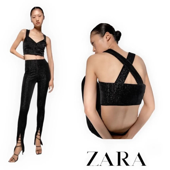 ZARA | Black | VELVET TOP WITH METALLIC THREAD - Picture 1 of 11